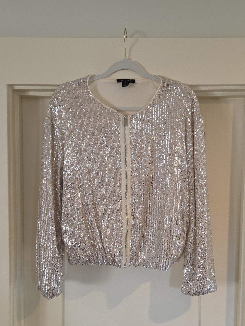 Halogen Silver Sequin Bomber Jacket